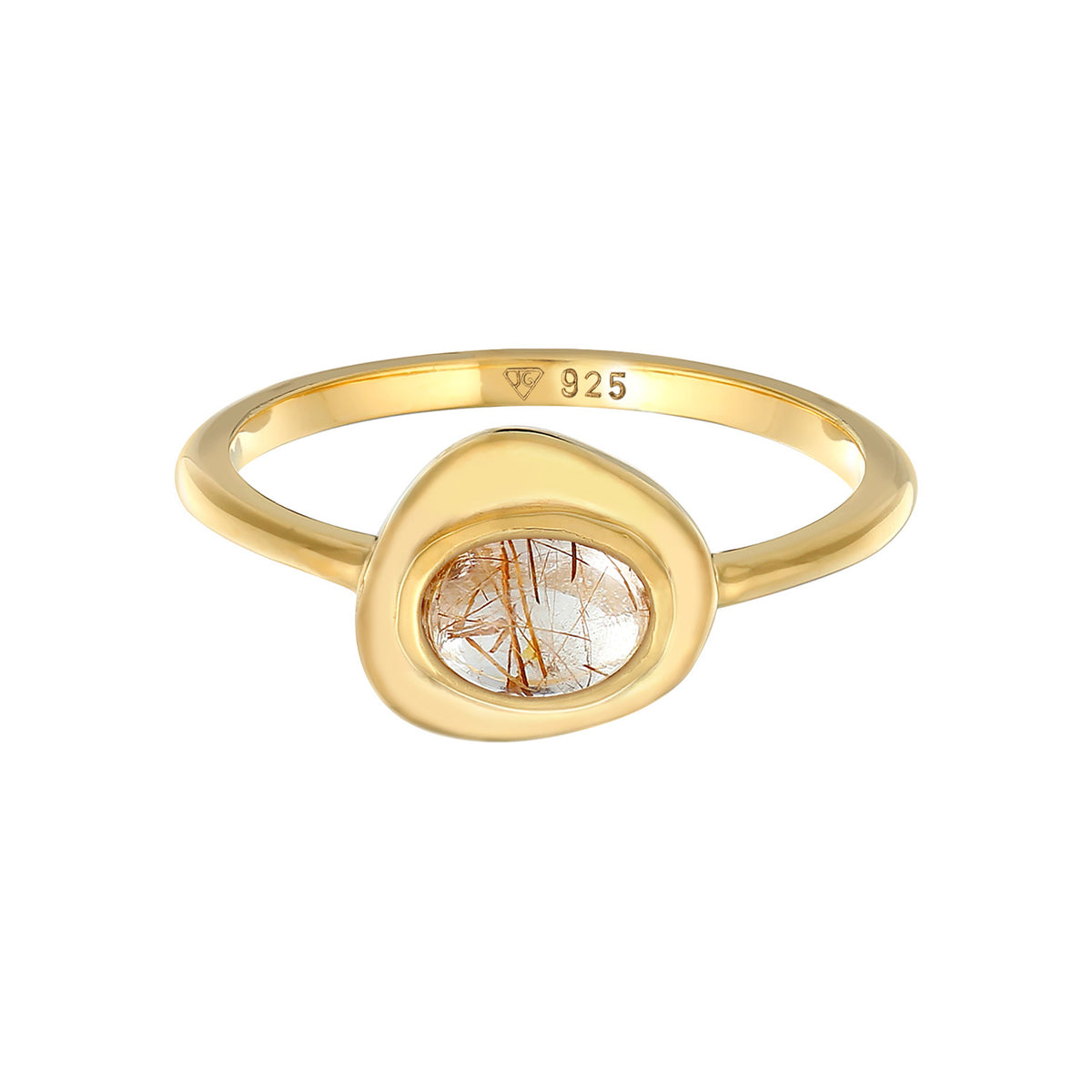 Gold - Elli PREMIUM | Solitär-Ring Engelshaar | Quarz ( Weiß ) | 925er Sterling Silber vergoldet