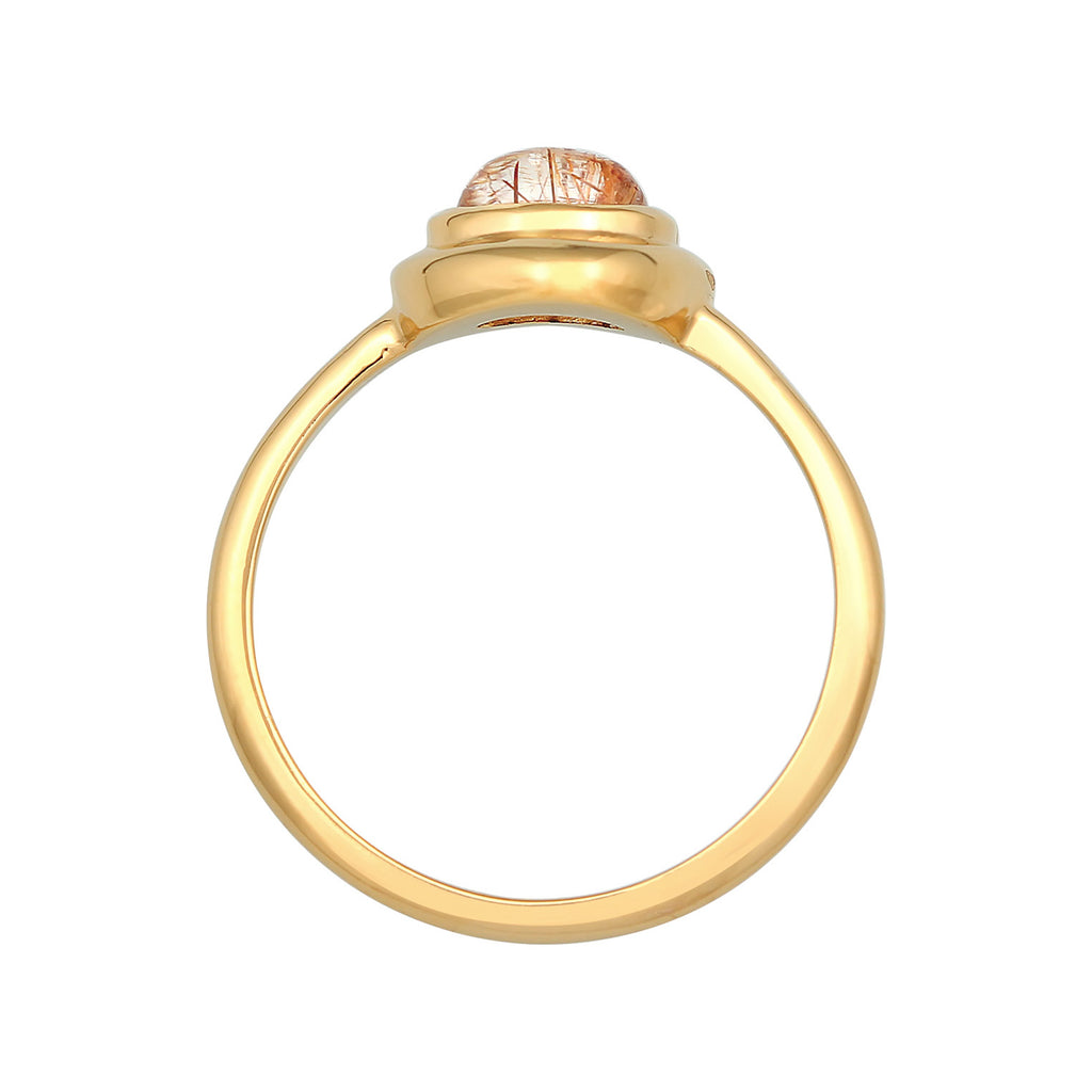 Gold - Elli PREMIUM | Solitär-Ring Engelshaar | Quarz ( Weiß ) | 925er Sterling Silber vergoldet