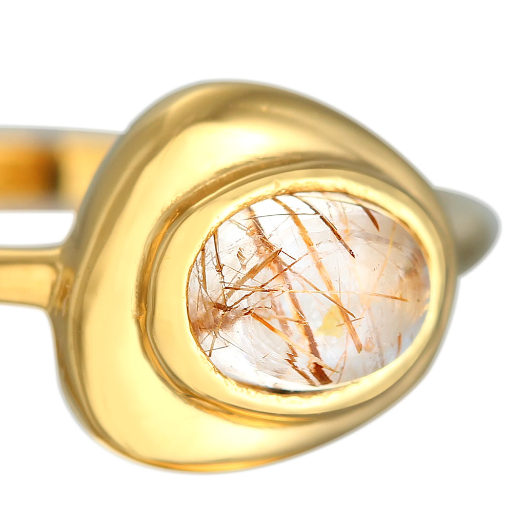 Gold - Elli PREMIUM | Solitär-Ring Engelshaar | Quarz ( Weiß ) | 925er Sterling Silber vergoldet
