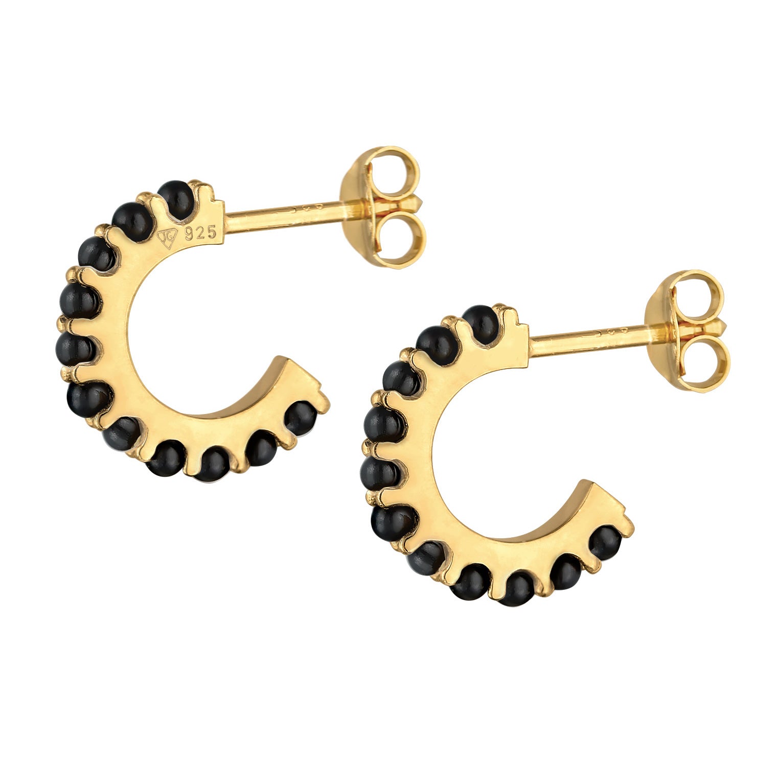 Schwarz - Elli | Creolen Schwarz-Weiß | synthetische Perle | 925er Sterling Silber