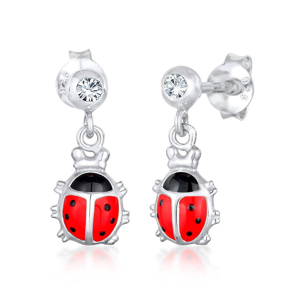 Silber - Elli | Ohrhänger Marienkäfer | Kristall (Weiß) | 925er Sterling Silber