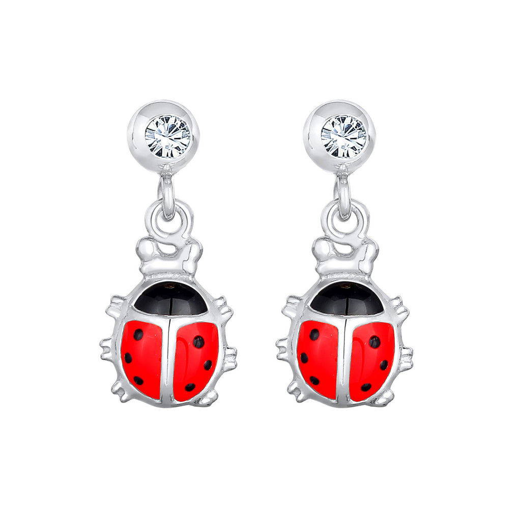Silber - Elli | Ohrhänger Marienkäfer | Kristall (Weiß) | 925er Sterling Silber