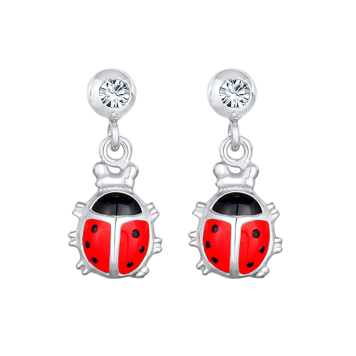 Silber - Elli | Ohrhänger Marienkäfer | Kristall (Weiß) | 925er Sterling Silber
