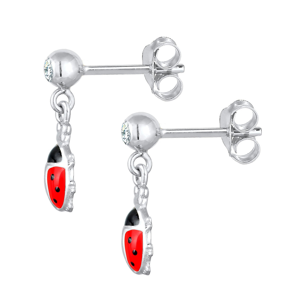 Silber - Elli | Ohrhänger Marienkäfer | Kristall (Weiß) | 925er Sterling Silber