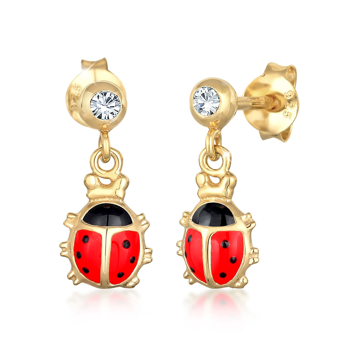 Gold - Elli | Ohrhänger Marienkäfer | Mit Kristallen von Swarovski® (Weiß) | 925er Sterling Silber