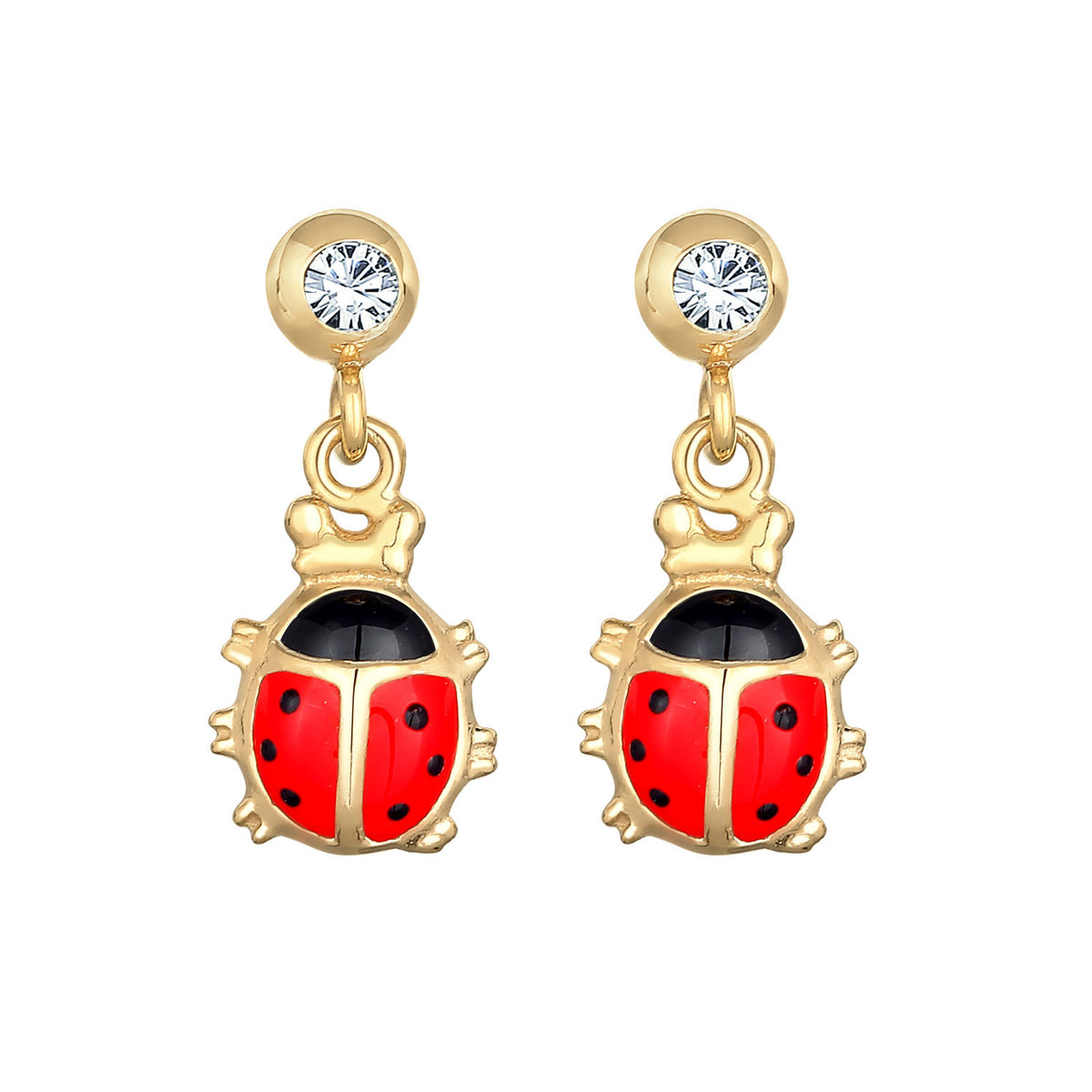 Gold - Elli | Ohrhänger Marienkäfer | Mit Kristallen von Swarovski® (Weiß) | 925er Sterling Silber
