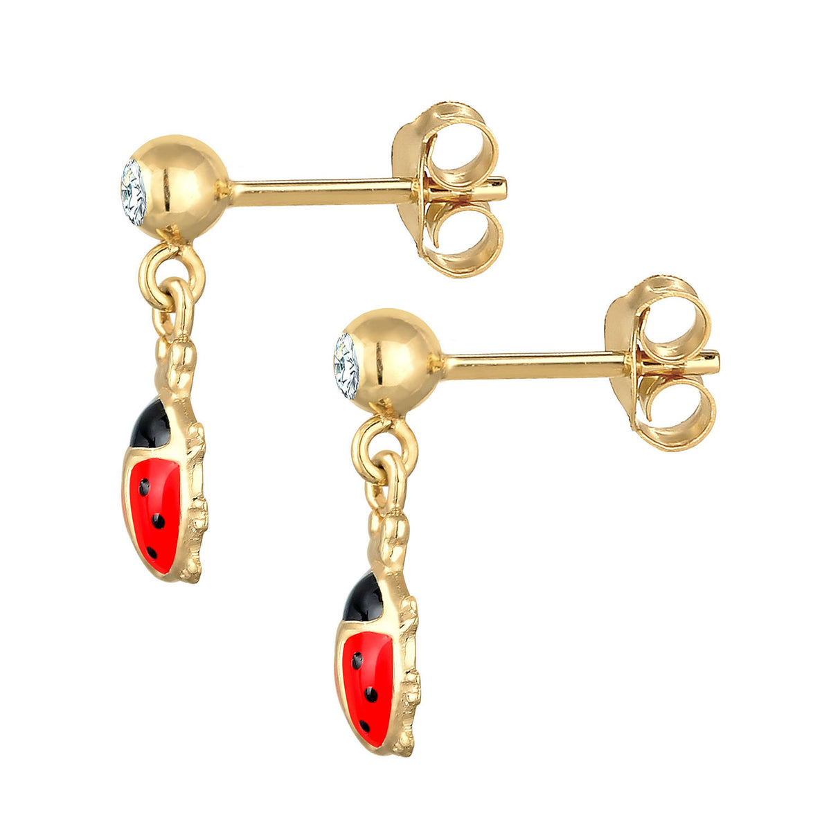 Gold - Elli | Ohrhänger Marienkäfer | Mit Kristallen von Swarovski® (Weiß) | 925er Sterling Silber