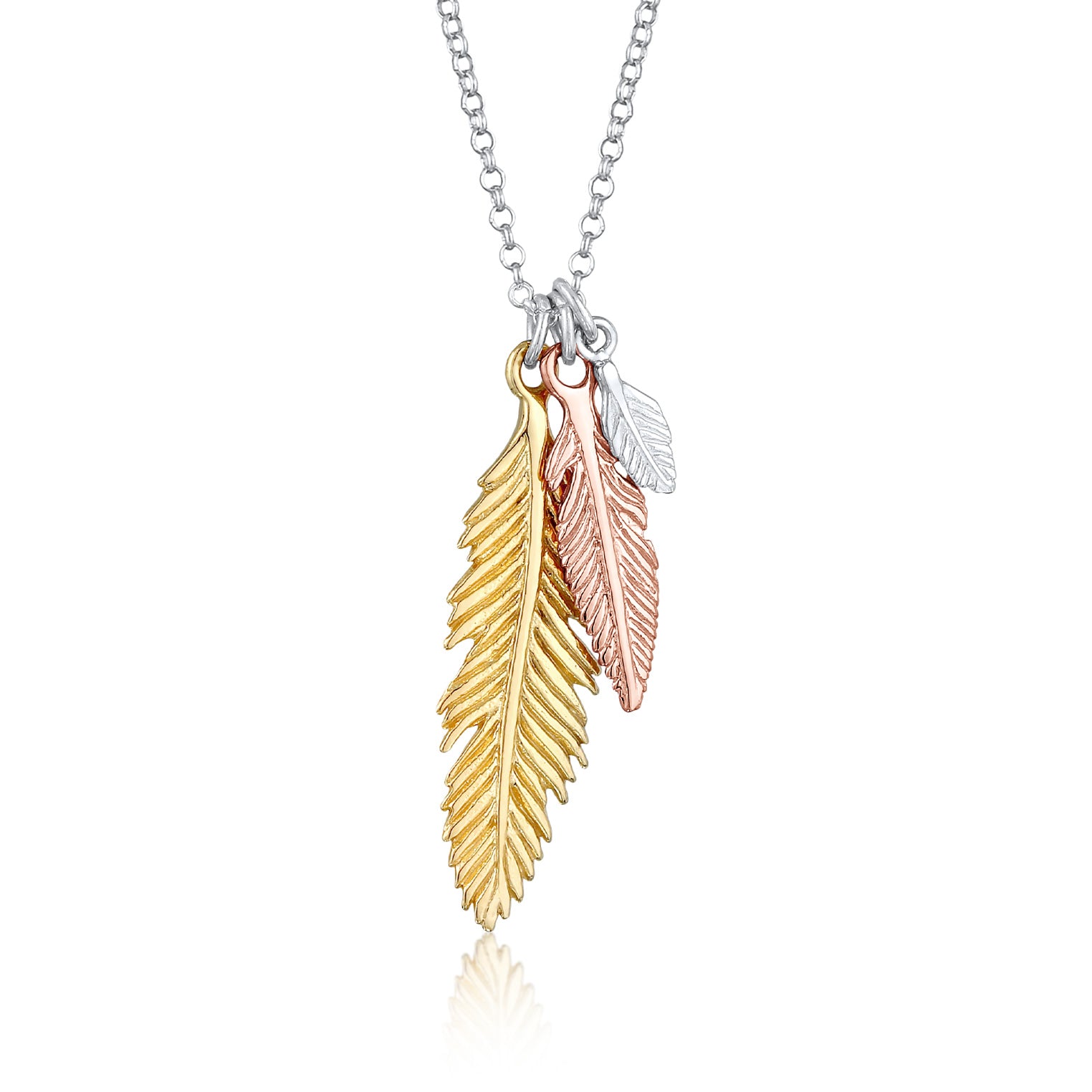 Dreifarbig - Elli | Halskette Feder Tricolor | 925er Sterling Silber Vergoldet