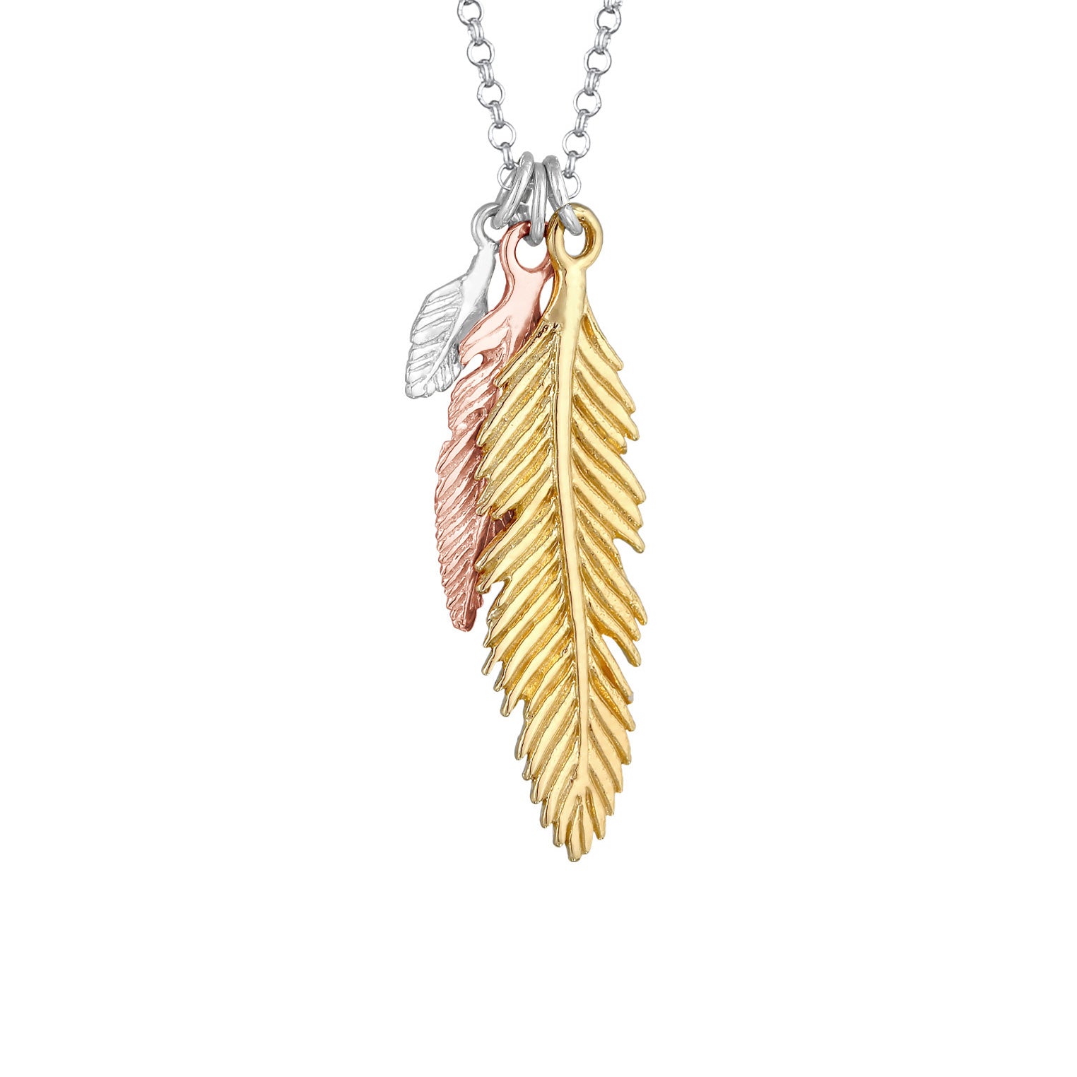 Dreifarbig - Elli | Halskette Feder Tricolor | 925er Sterling Silber Vergoldet