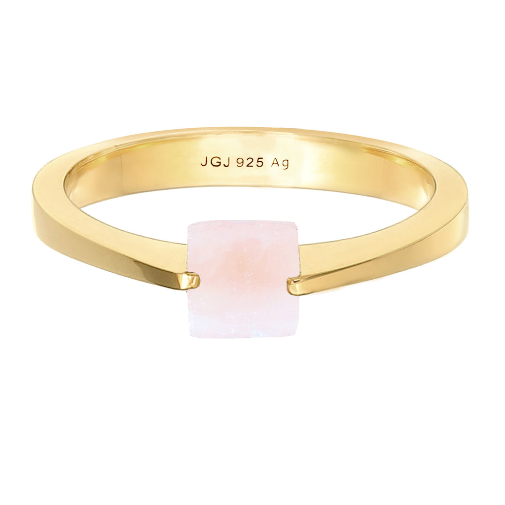Gold - Elli PREMIUM | Solitär-Ring Viereck | Quarz (Rosa) | 925er Sterling Silber