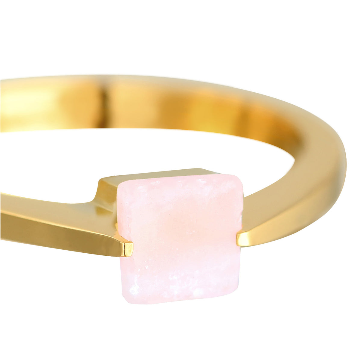 Gold - Elli PREMIUM | Solitär-Ring Viereck | Quarz (Rosa) | 925er Sterling Silber