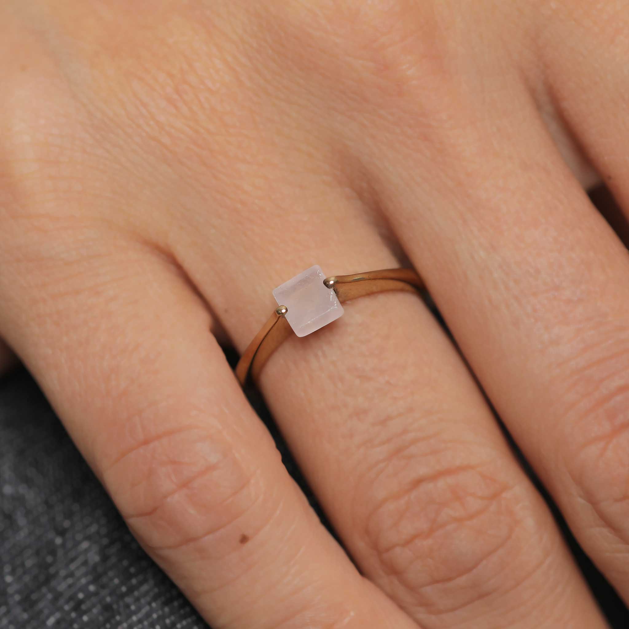 Gold - Elli PREMIUM | Solitär-Ring Viereck | Quarz (Rosa) | 925er Sterling Silber
