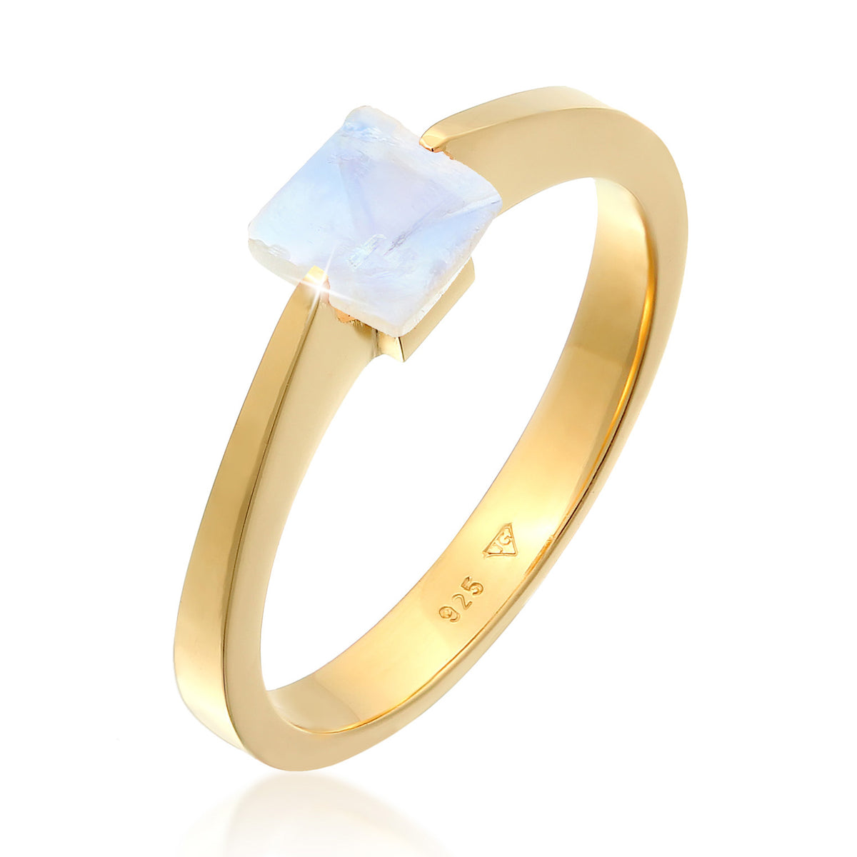 Gold - Elli PREMIUM | Solitär-Ring Viereck | Mondstein | 925er Sterling Silber