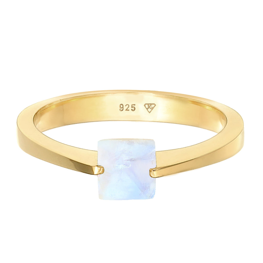 Gold - Elli PREMIUM | Solitär-Ring Viereck | Mondstein | 925er Sterling Silber