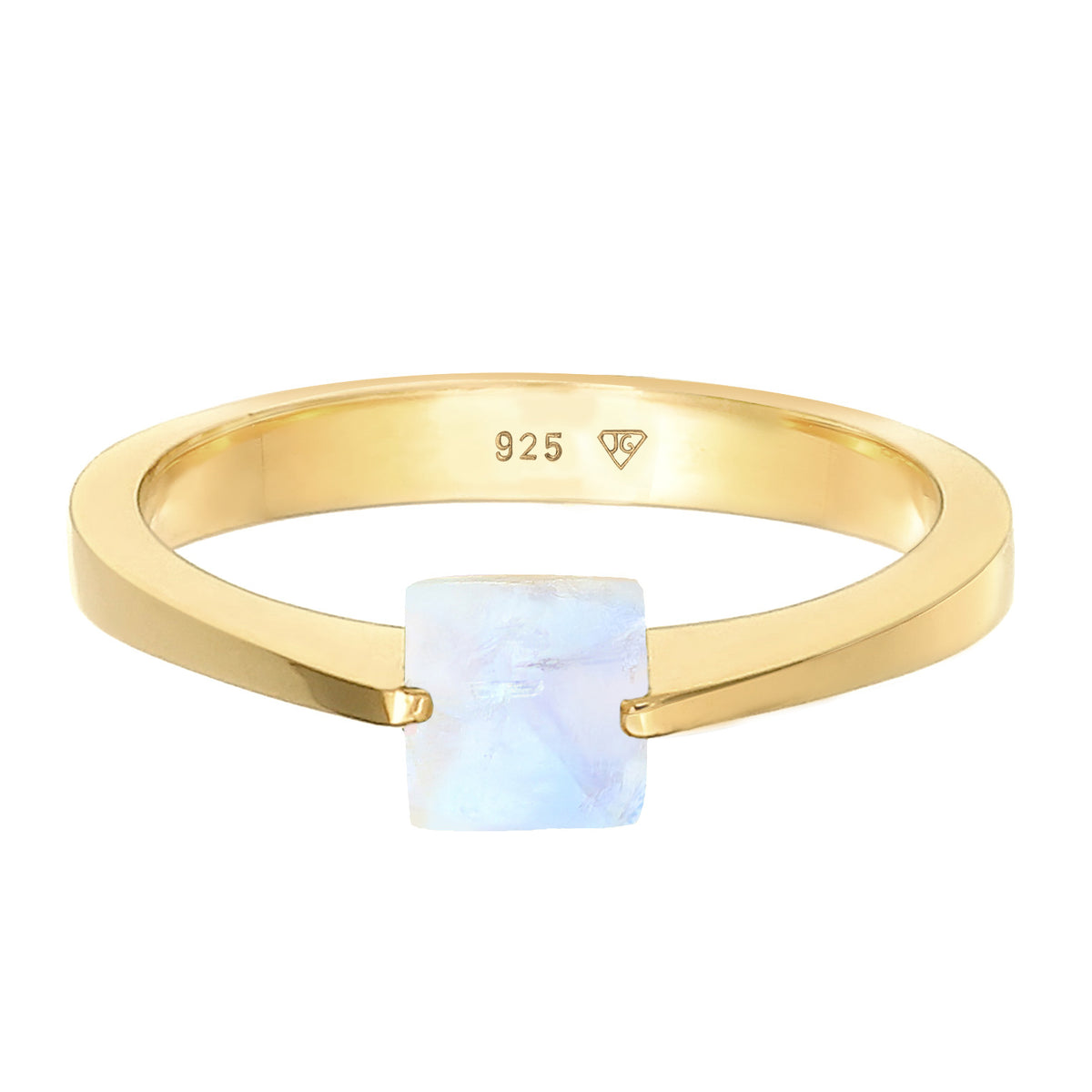 Gold - Elli PREMIUM | Solitär-Ring Viereck | Mondstein | 925er Sterling Silber