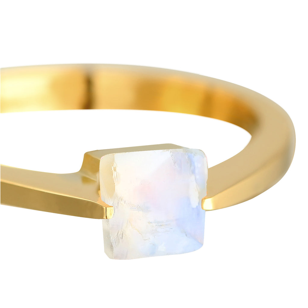 Gold - Elli PREMIUM | Solitär-Ring Viereck | Mondstein | 925er Sterling Silber