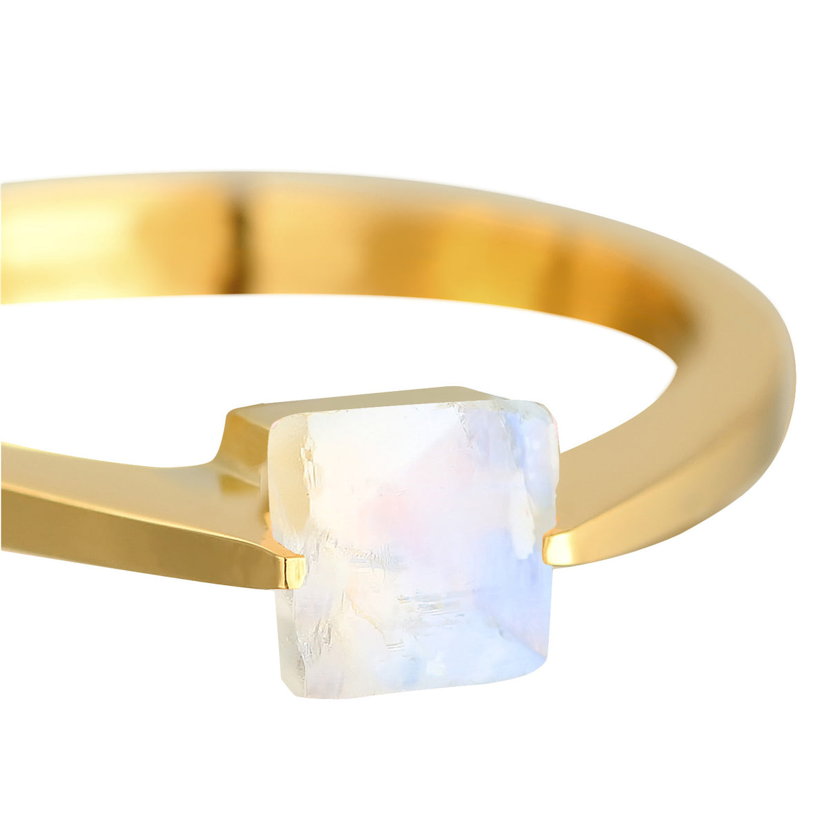 Gold - Elli PREMIUM | Solitär-Ring Viereck | Mondstein | 925er Sterling Silber