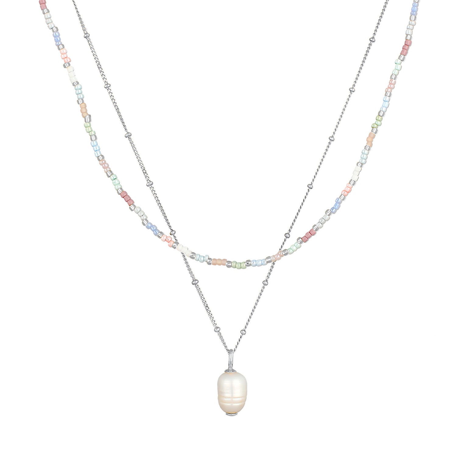 Silber - Elli | Layer-Halskette Beads | Süßwasserperle | 925er Sterling Silber