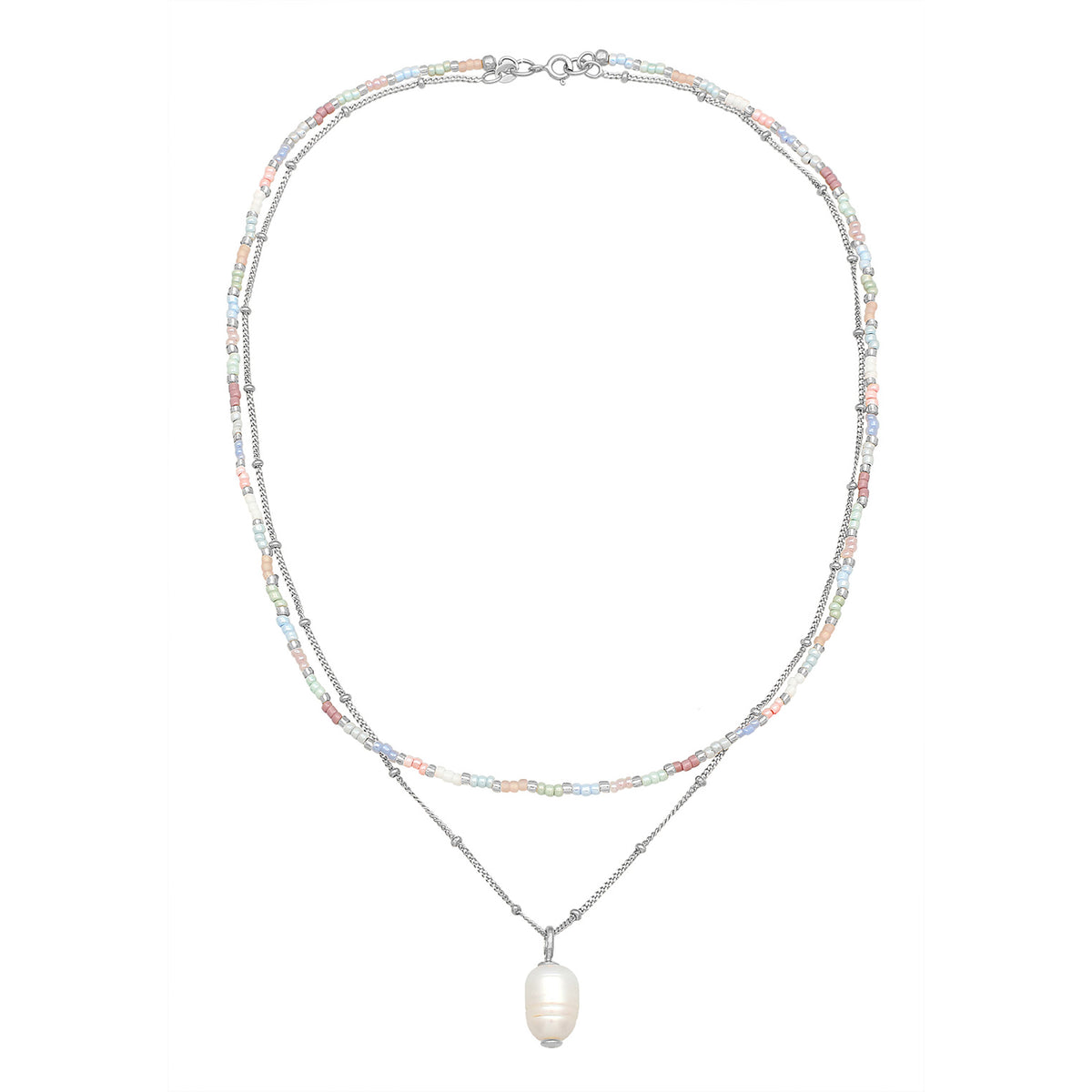 Silber - Elli | Layer-Halskette Glas Beads | Süßwasserperle | 925er Sterling Silber