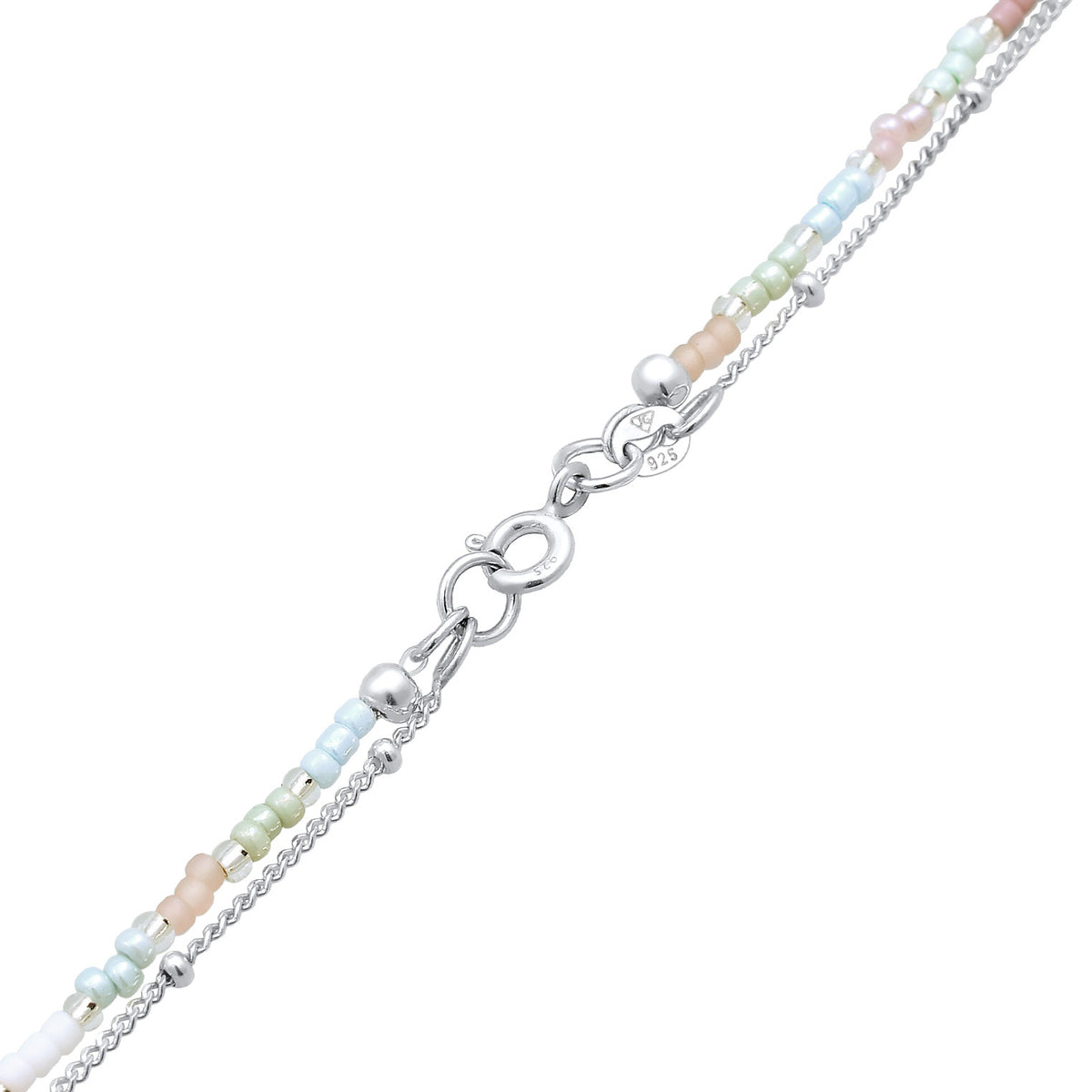 Silber - Elli | Layer-Halskette Glas Beads | Süßwasserperle | 925er Sterling Silber