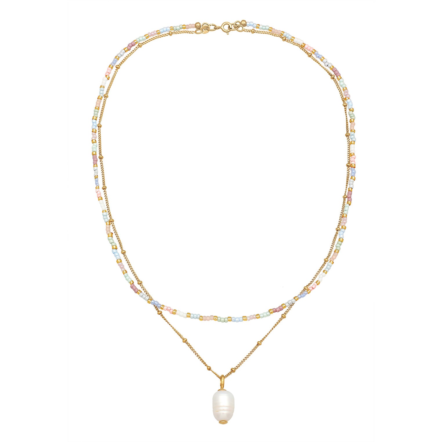 Gold - Elli | Layer Süßwasserperle Barock Glas Beads 925 Silber