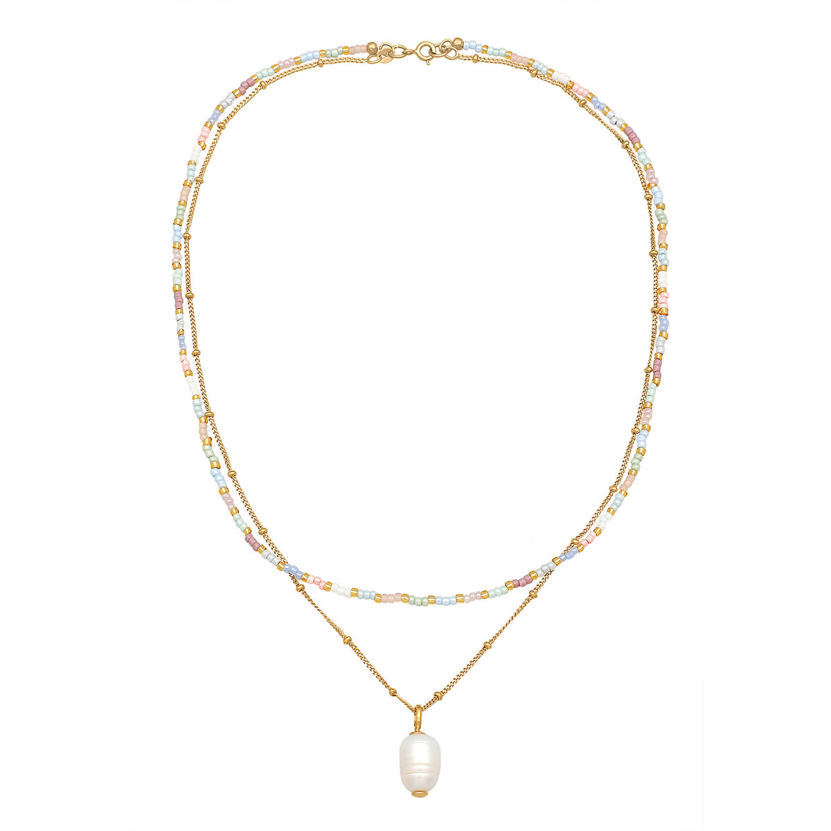 Gold - Elli | Layer-Halskette Beads | Süßwasserperle | 925er Sterling Silber