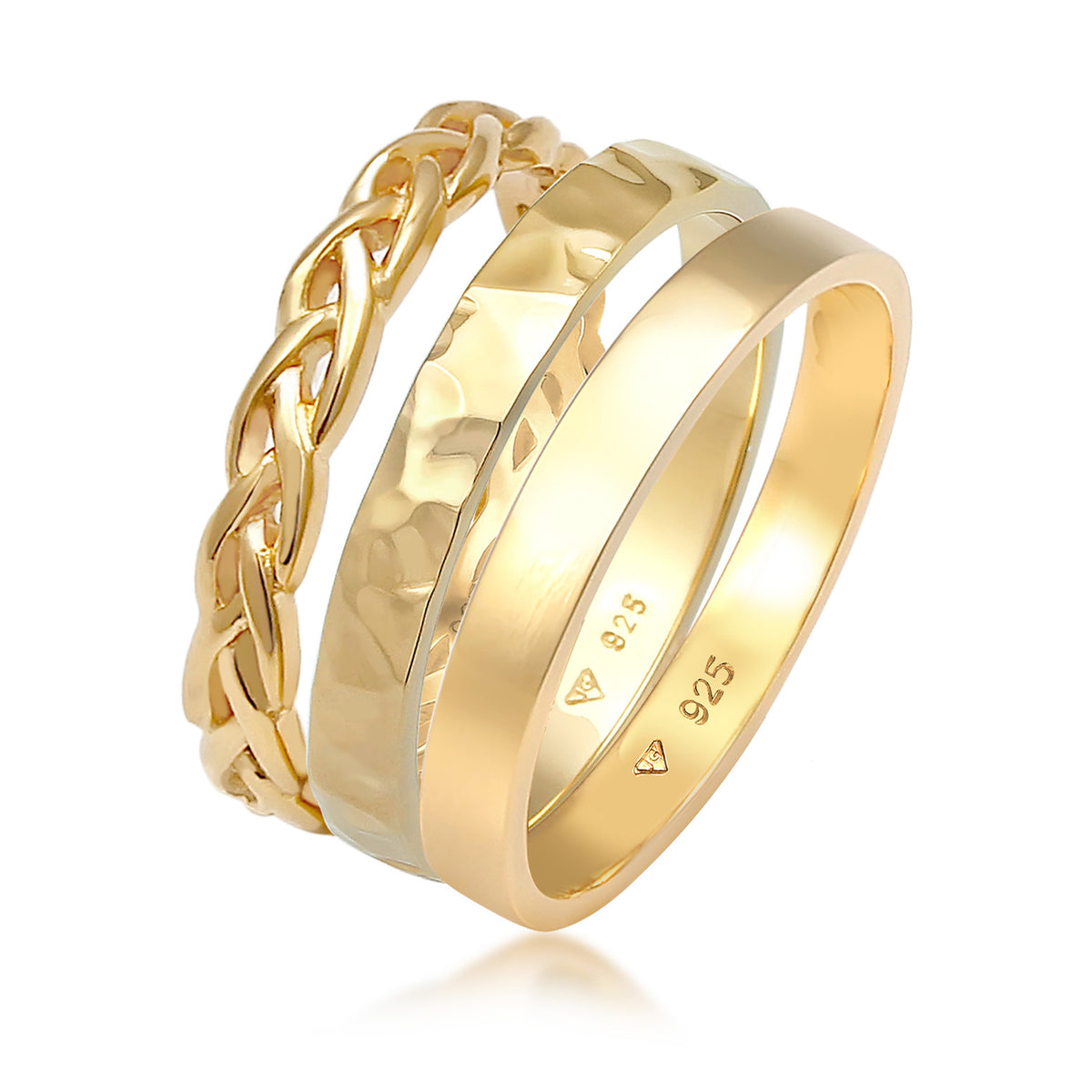 Gold - Elli | Bandring 3er Set | 925er Sterling Silber vergoldet