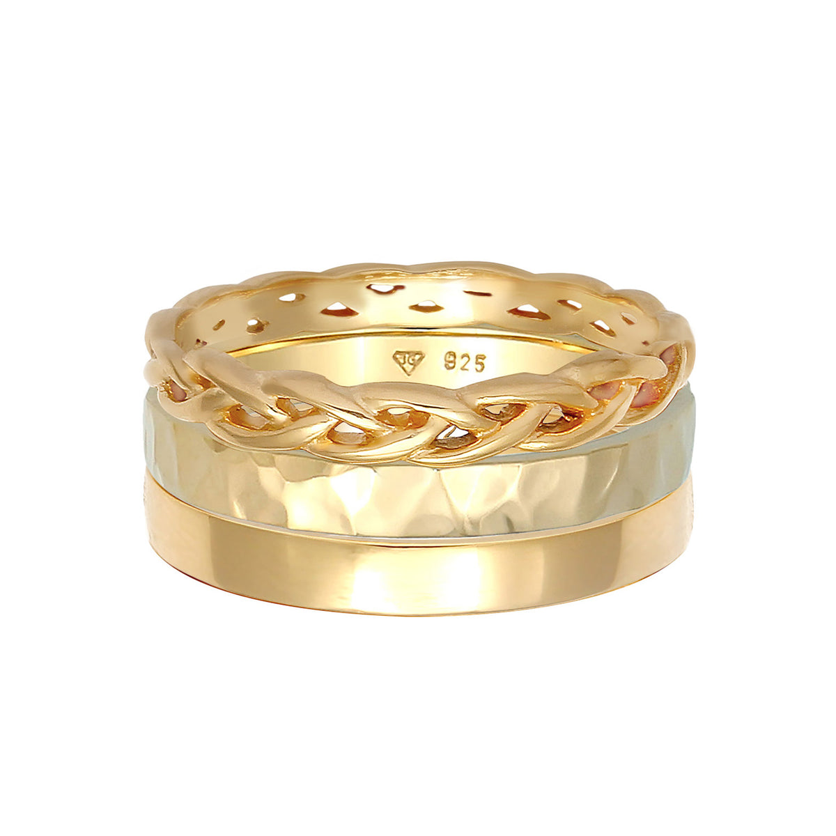 Gold - Elli | Bandring 3er Set | 925er Sterling Silber vergoldet