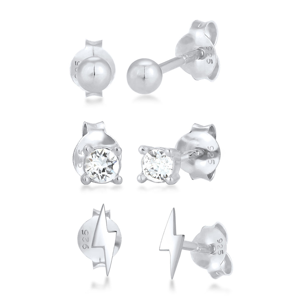 Silber - Elli | Ohrringset Blitz | Mit Kristallen von Swarovski® (Weiß) | 925er Sterling Silber