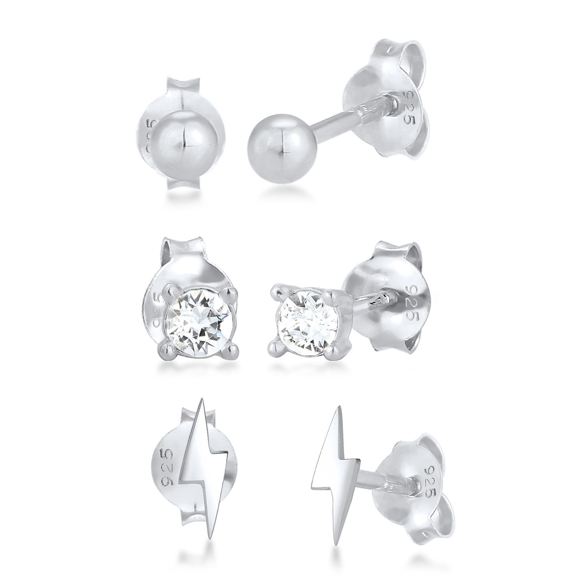 Silber - Elli | Ohrringset Blitz | Mit Kristallen von Swarovski® (Weiß) | 925er Sterling Silber
