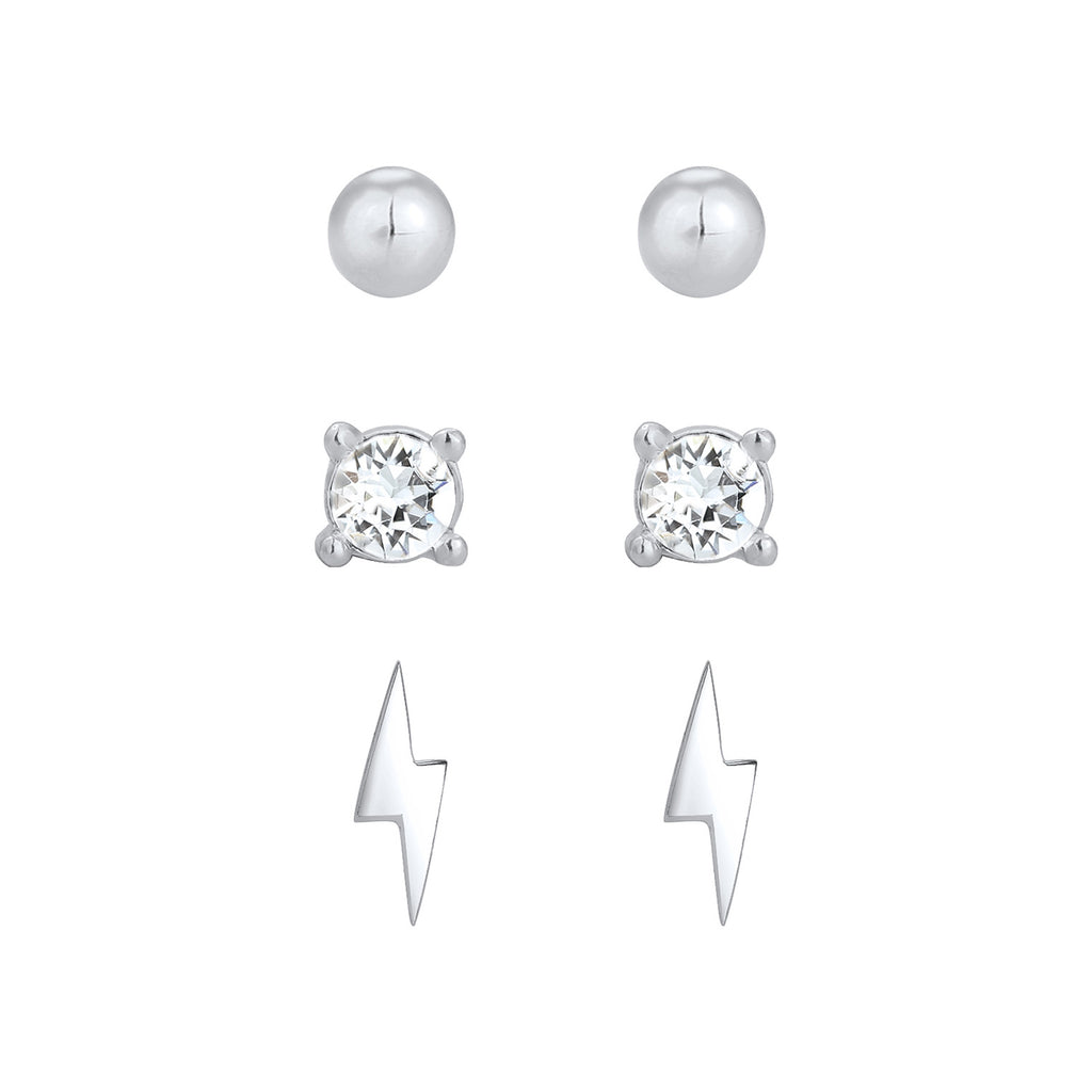 Silber - Elli | Ohrringset Blitz | Mit Kristallen von Swarovski® (Weiß) | 925er Sterling Silber