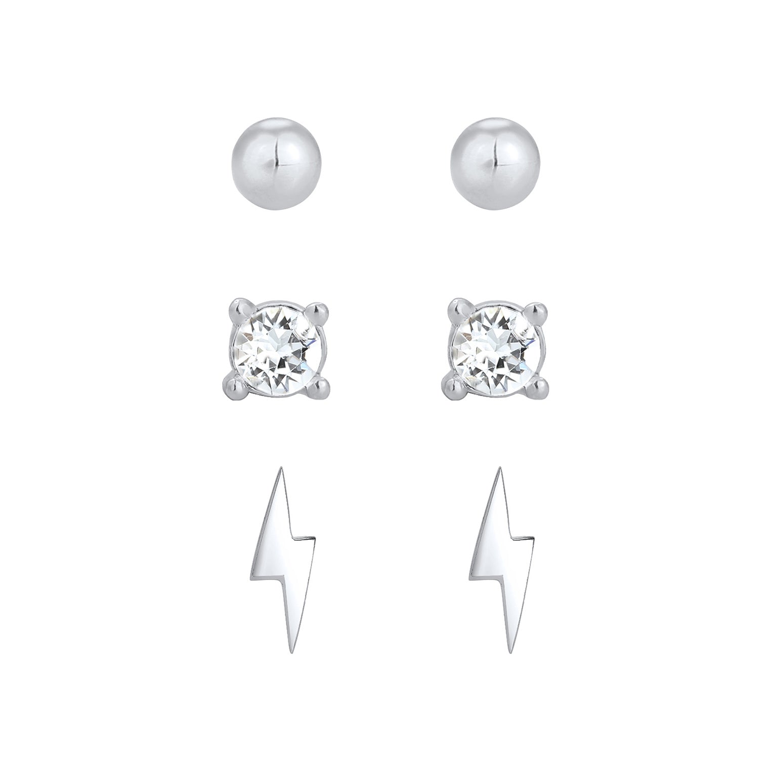 Silber - Elli | Ohrringset Blitz | Mit Kristallen von Swarovski® (Weiß) | 925er Sterling Silber
