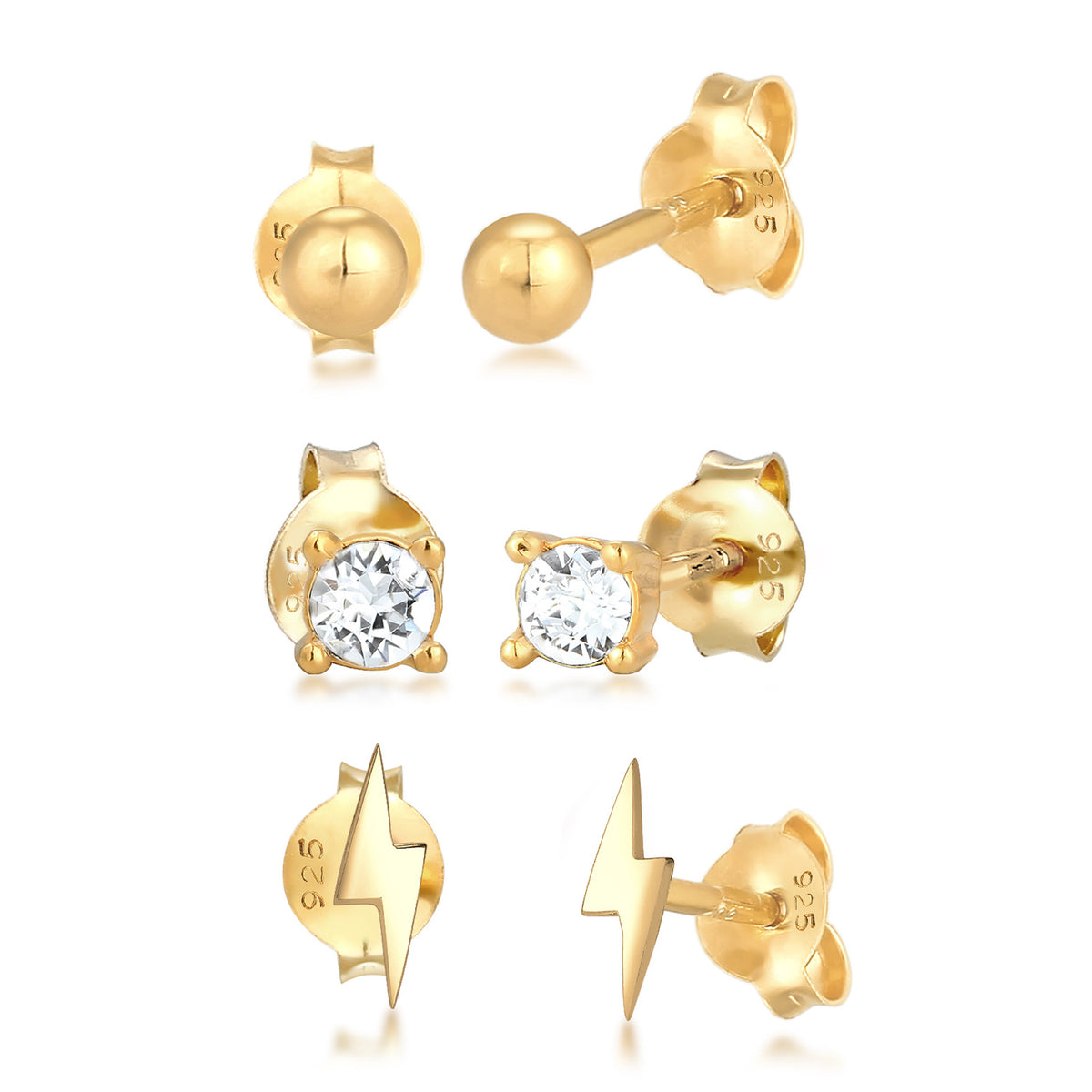 Gold - Elli | Ohrringset Blitz | Mit Kristallen von Swarovski® (Weiß) | 925er Sterling Silber