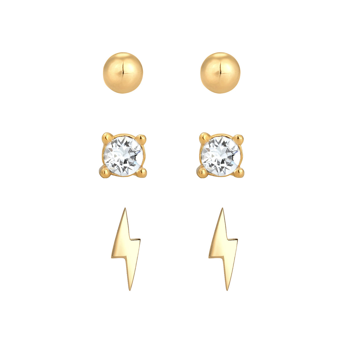 Gold - Elli | Ohrringset Blitz | Mit Kristallen von Swarovski® (Weiß) | 925er Sterling Silber