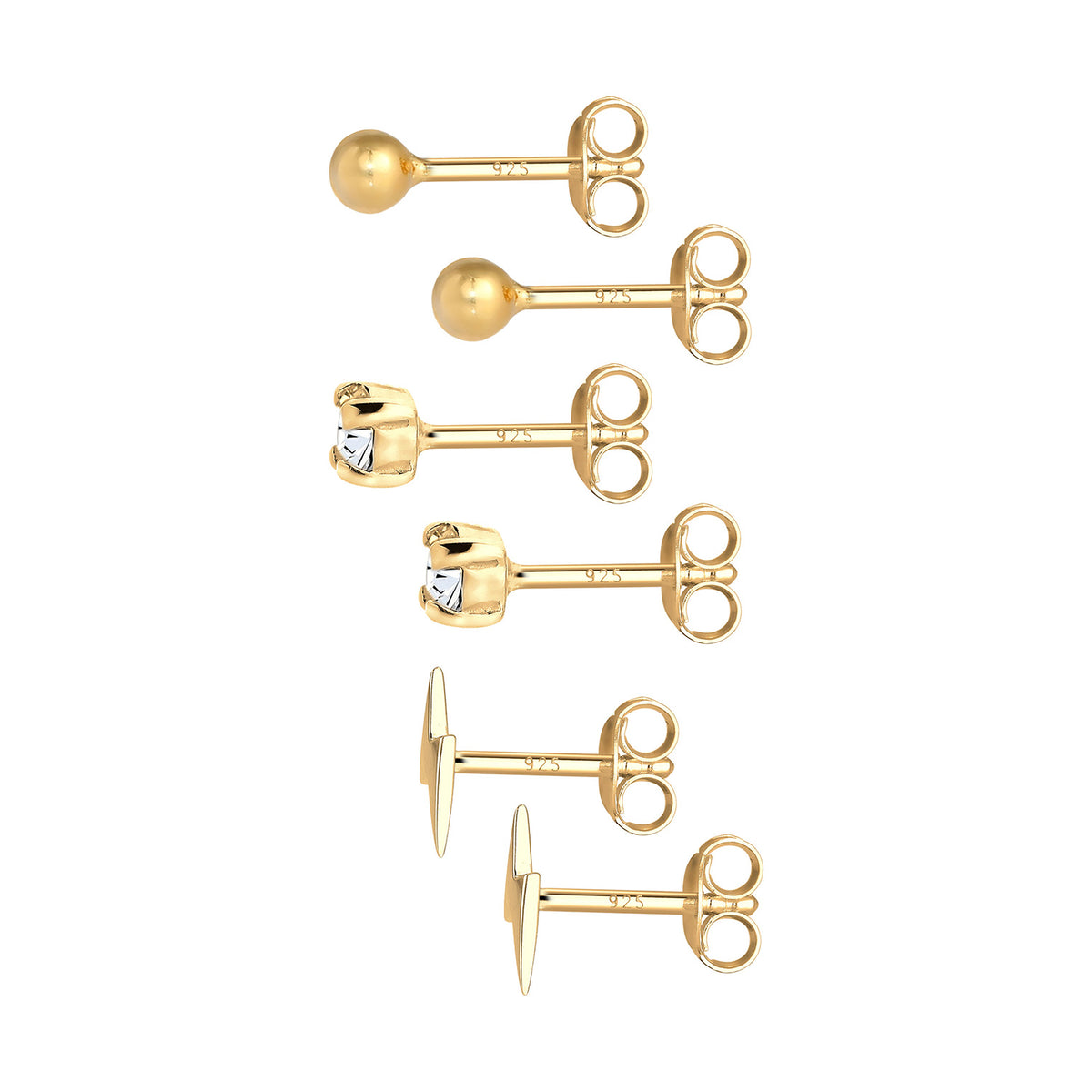 Gold - Elli | Ohrringset Blitz | Mit Kristallen von Swarovski® (Weiß) | 925er Sterling Silber