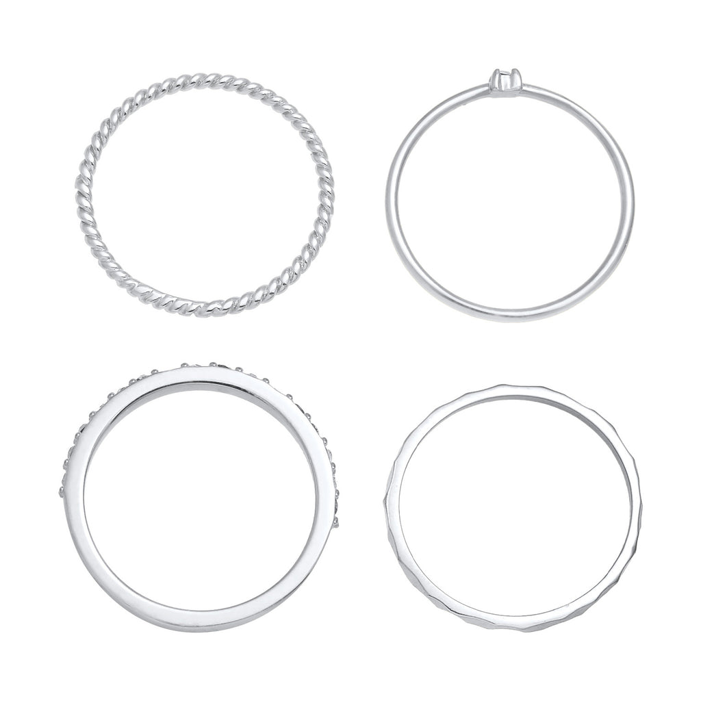 Silber - Elli | Stapelring 4er Set | Mit Kristallen von Swarovski® (Weiß) | 925er Sterling Silber