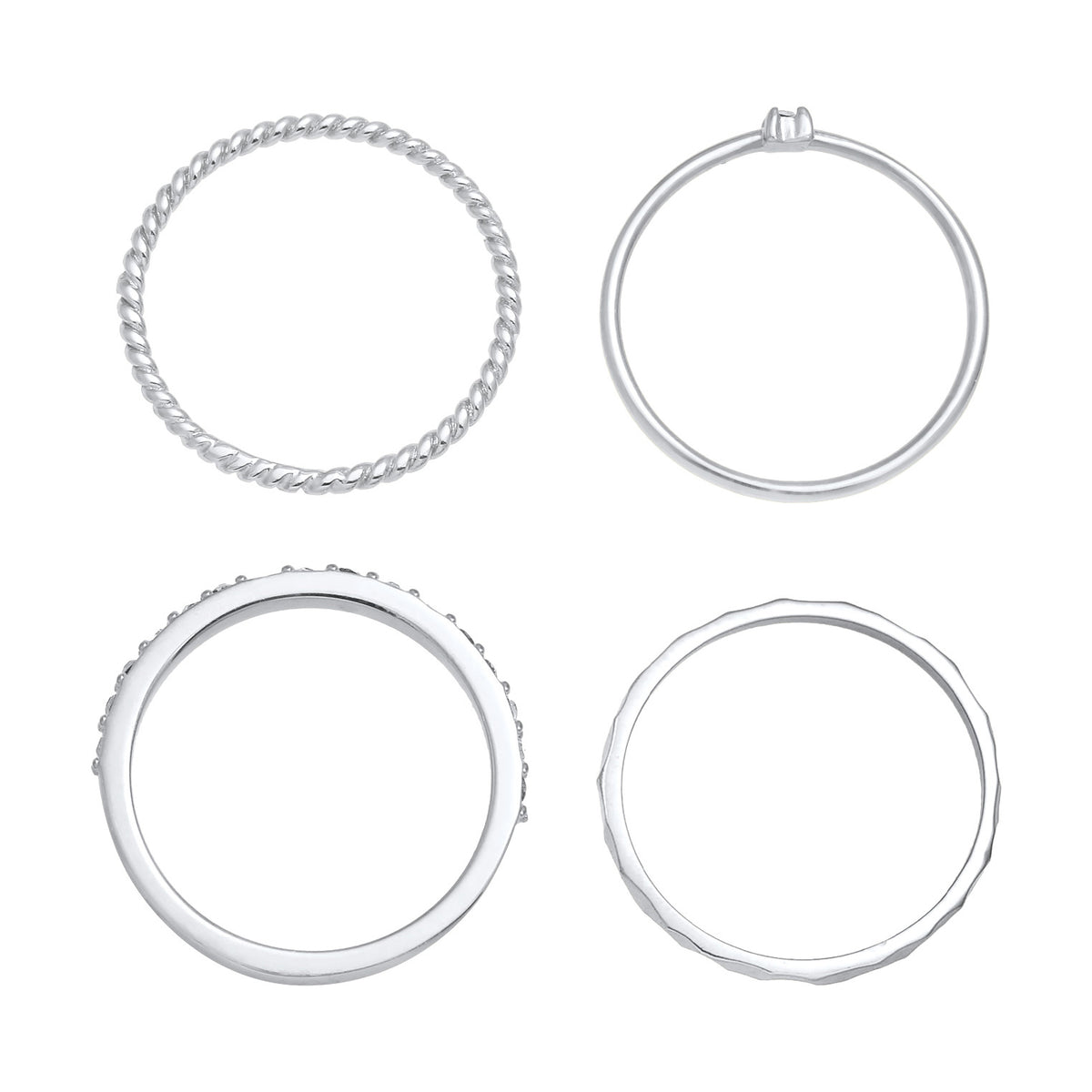 Silber - Elli | Stapelring 4er Set | Mit Kristallen von Swarovski® (Weiß) | 925er Sterling Silber