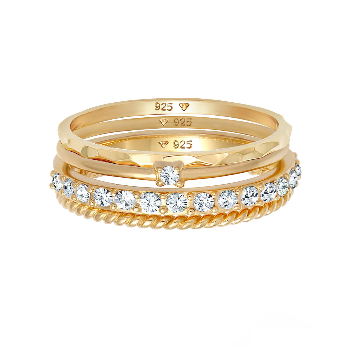 Gold - Elli | Stapelring 4er Set | Mit Kristallen von Swarovski® (Weiß) | 925er Sterling Silber
