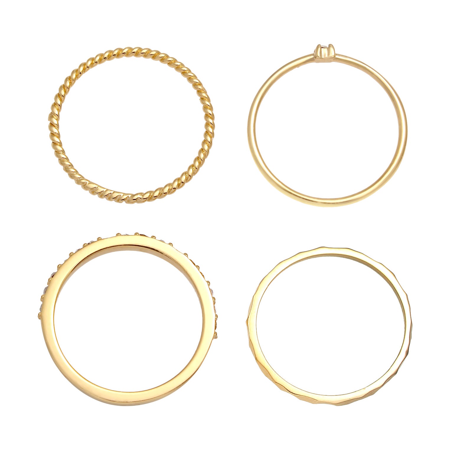 Gold - Elli | Stapelring 4er Set | Kristall ( Weiß ) | 925er Sterling Silber