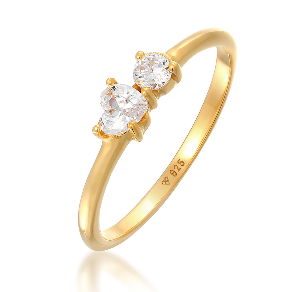 Gold - Elli | Verlobungsring Herz | Zirkonia ( Weiß ) | 925er Sterling Silber
