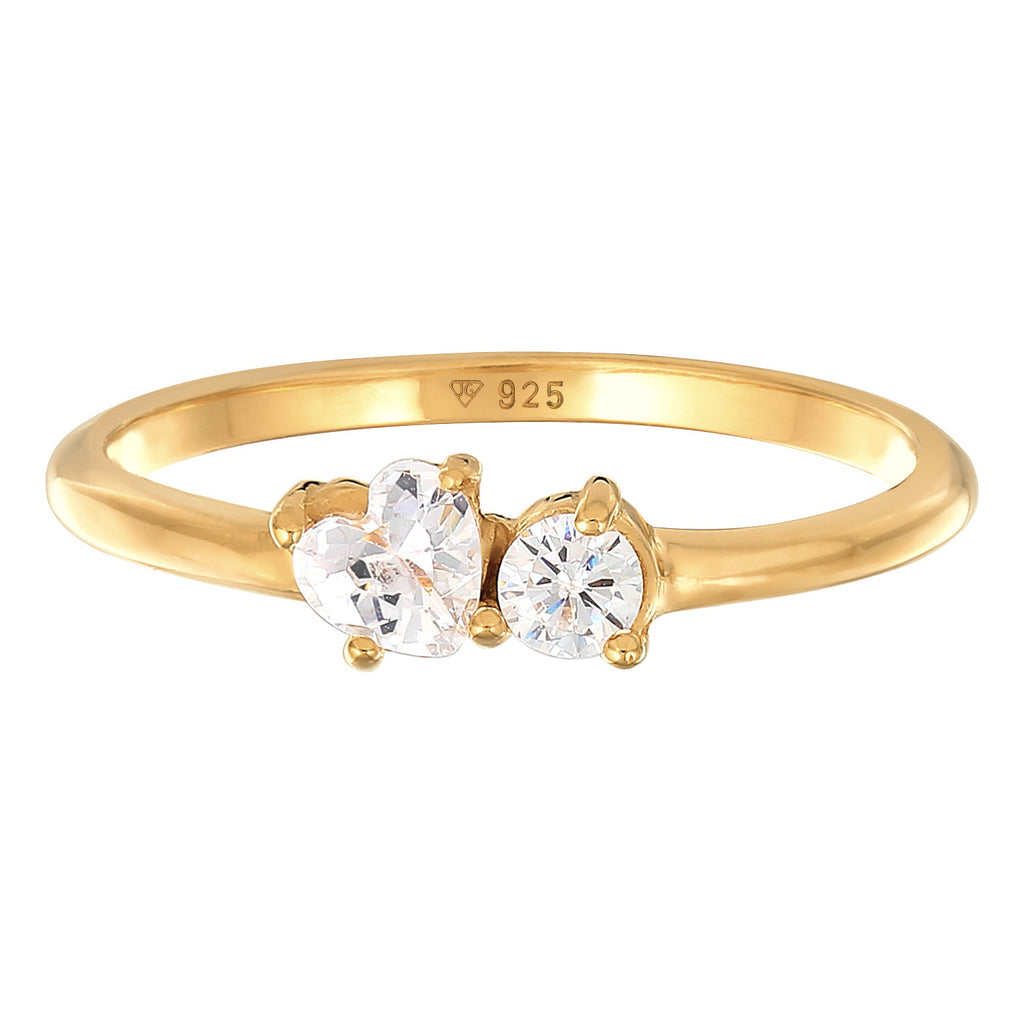 Gold - Elli | Verlobungsring Herz | Zirkonia ( Weiß ) | 925er Sterling Silber