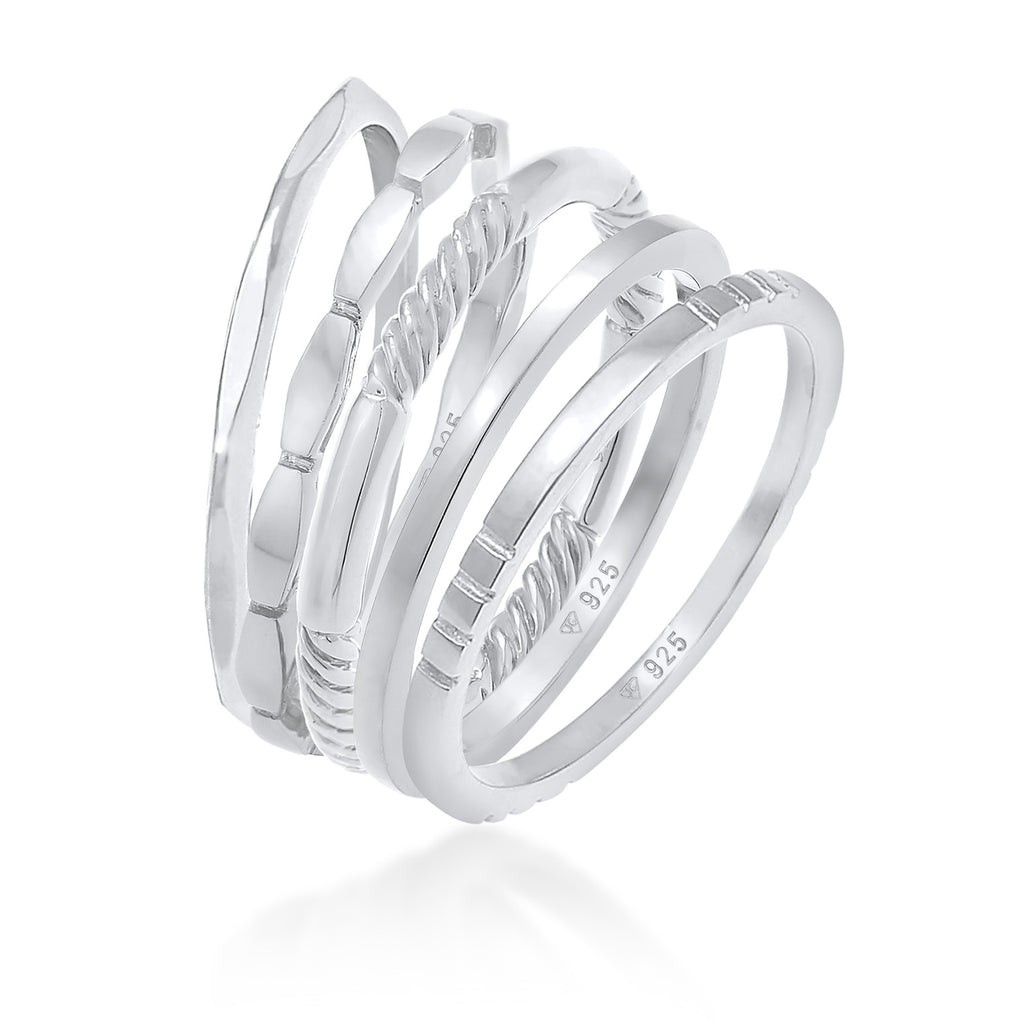 Silber - Elli | Bandring 5er Set | 925er Sterling Silber