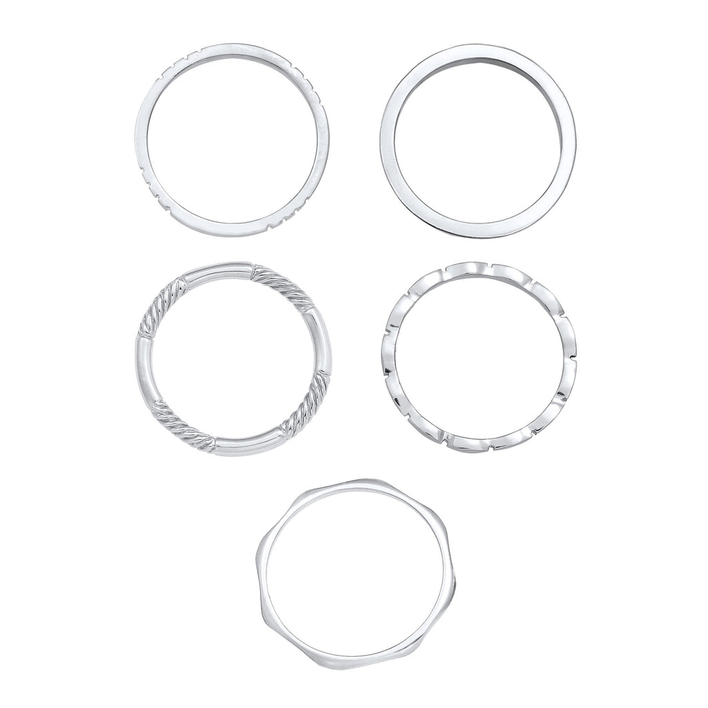 Silber - Elli | Bandring 5er Set | 925er Sterling Silber