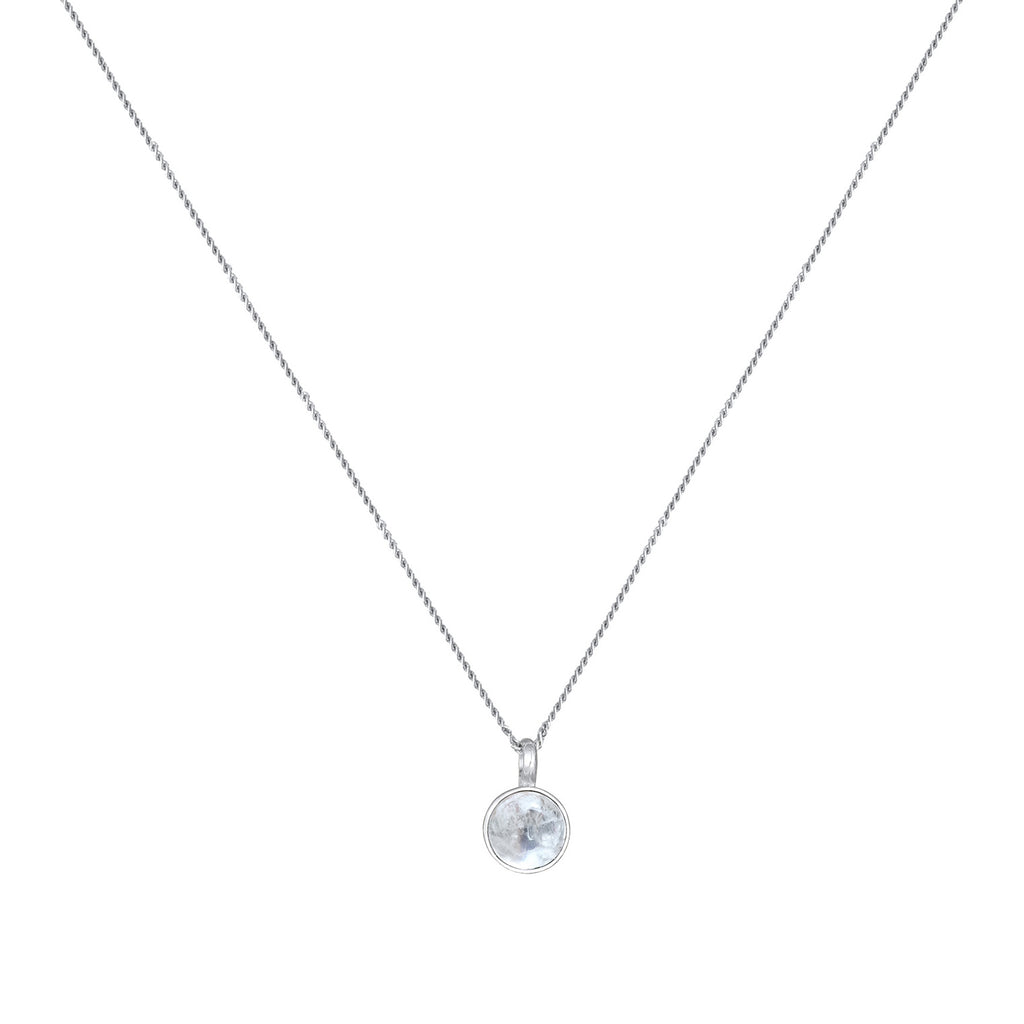 Silber - Elli PREMIUM | Halskette Solitär | Regenbogen-Mondstein (Weiß) | 925er Sterling Silber