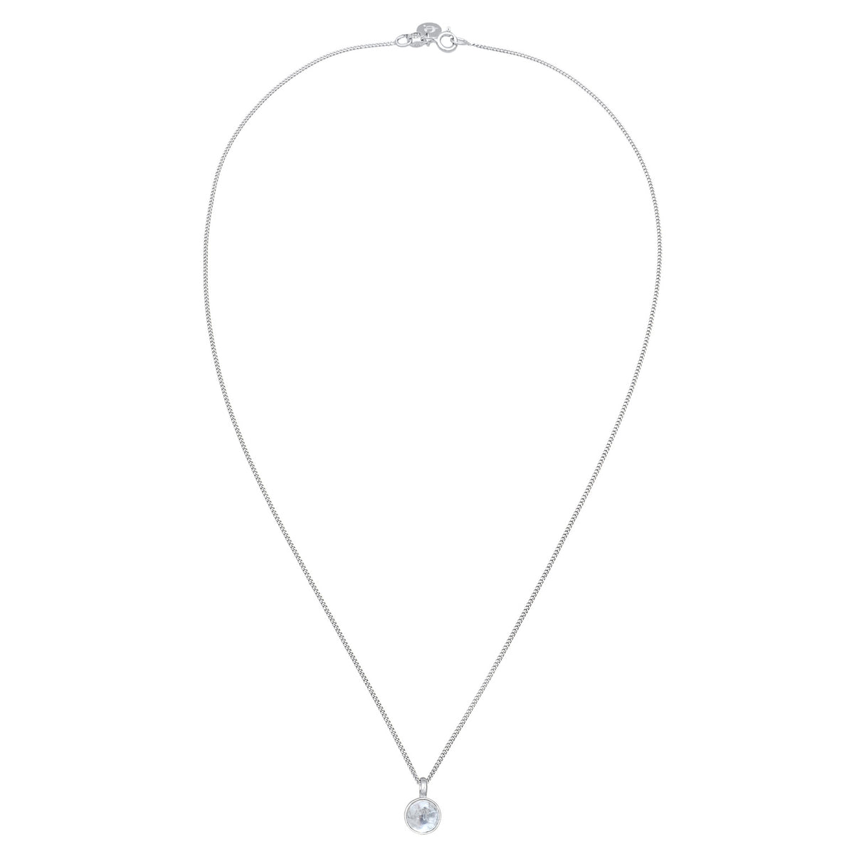 Silber - Elli PREMIUM | Halskette Solitär | Regenbogen-Mondstein (Weiß) | 925er Sterling Silber