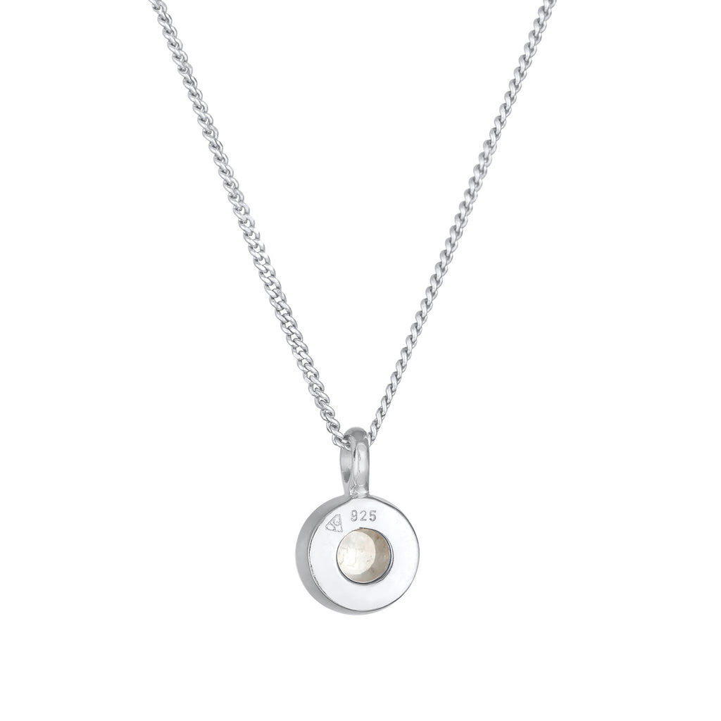 Silber - Elli PREMIUM | Halskette Solitär | Regenbogen-Mondstein (Weiß) | 925er Sterling Silber