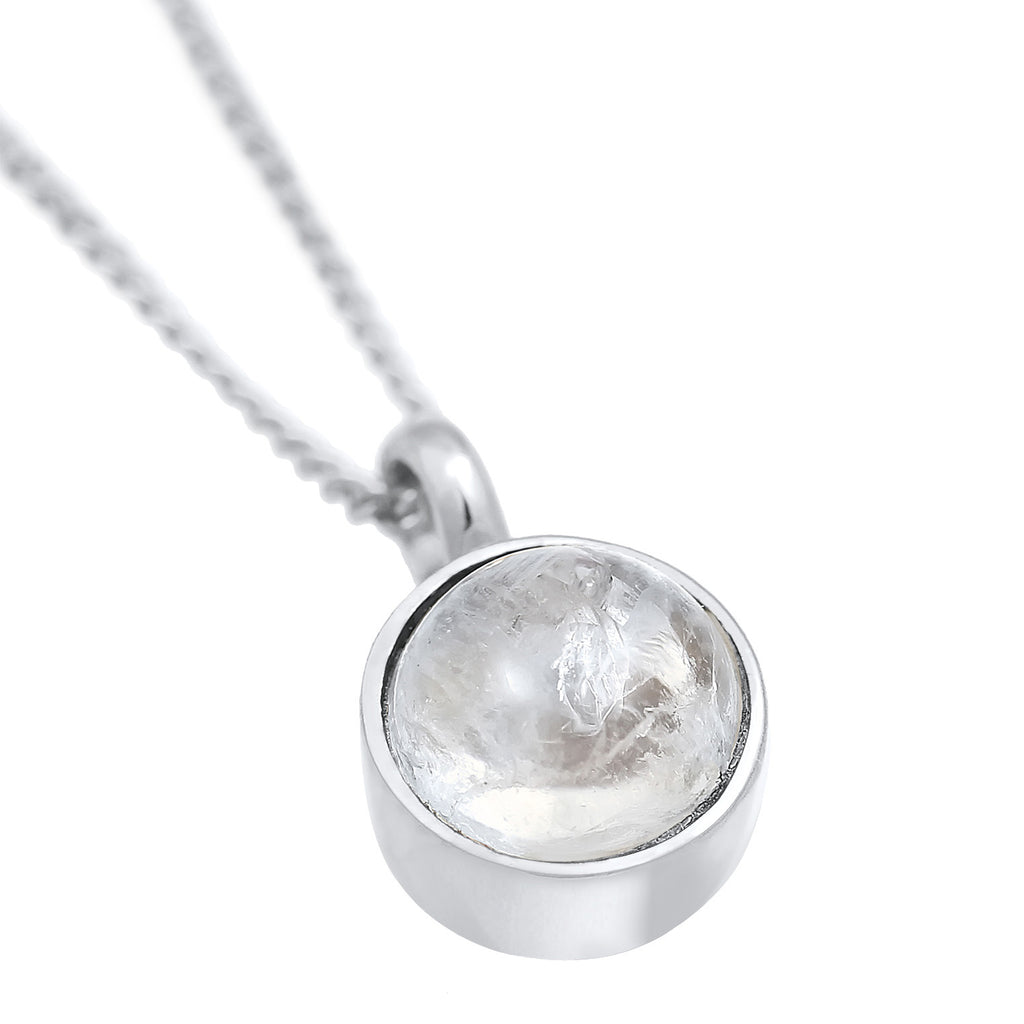 Silber - Elli PREMIUM | Halskette Solitär | Regenbogen-Mondstein (Weiß) | 925er Sterling Silber