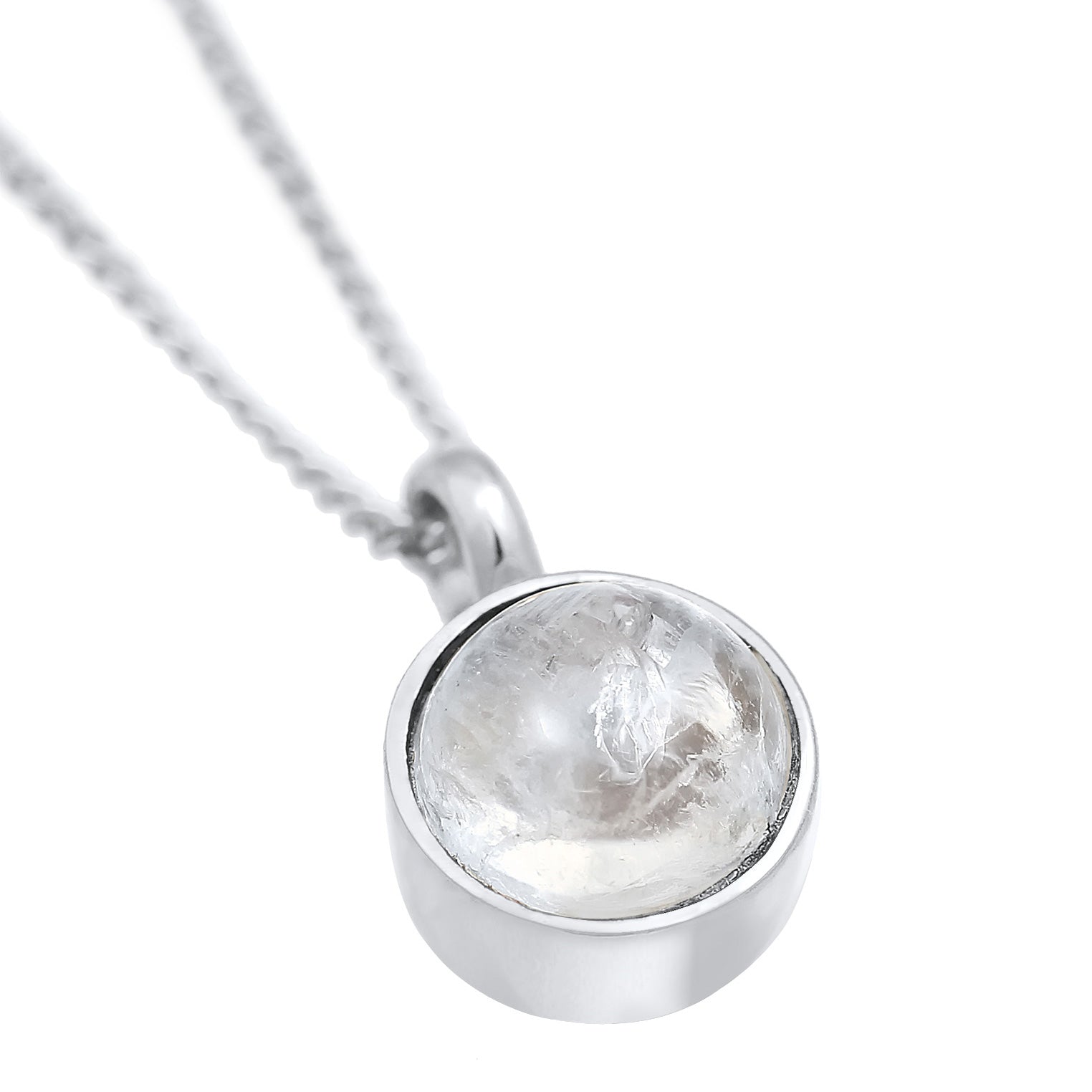 Silber - Elli PREMIUM | Halskette Solitär | Regenbogen-Mondstein (Weiß) | 925er Sterling Silber