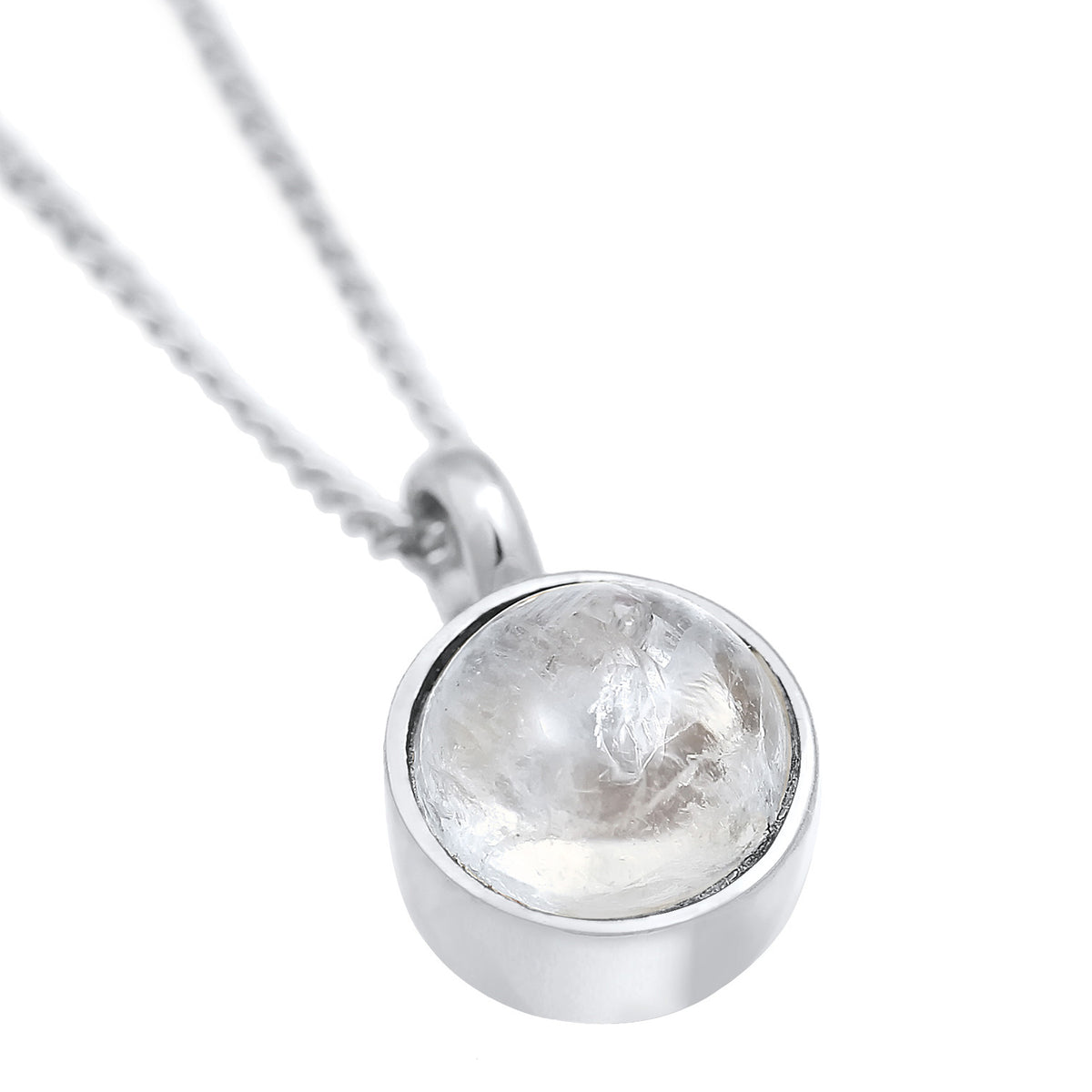 Silber - Elli PREMIUM | Halskette Solitär | Regenbogen-Mondstein (Weiß) | 925er Sterling Silber