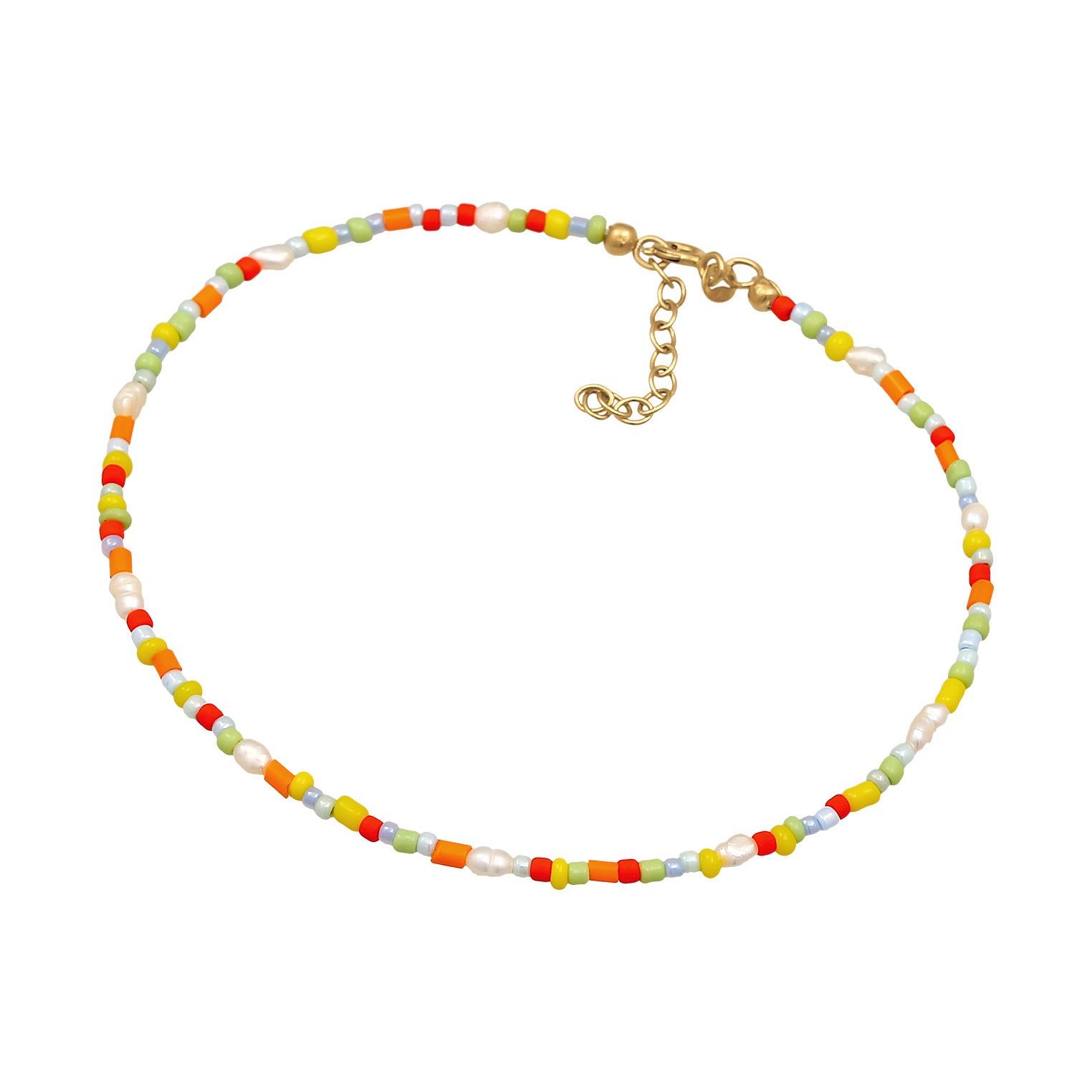 Bunt - Elli | Fußkettchen Beads | Süßwasserperlen | 925er Sterling Silber Vergoldet